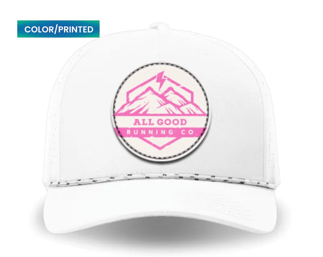 All Good Running | White Performance Hat - Pink Color Printed Patch