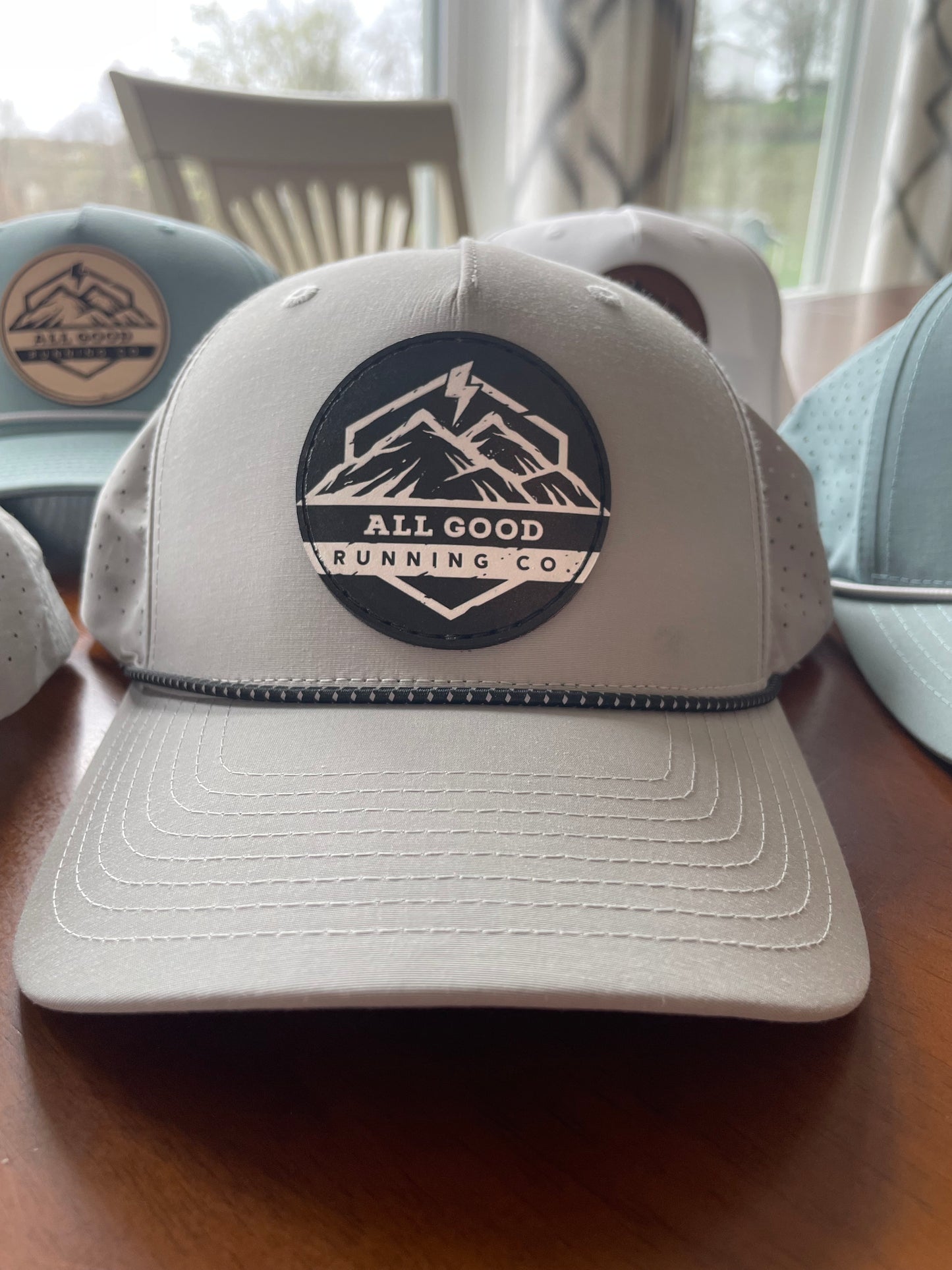 All Good Running | Grey Performance Hat - Black Leather Color Printed Patch