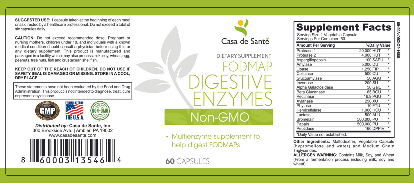 FODMAP Digestive Enzymes - 18 Enzyme Blend for Gut Health, Non GMO, Low FODMAP Certified