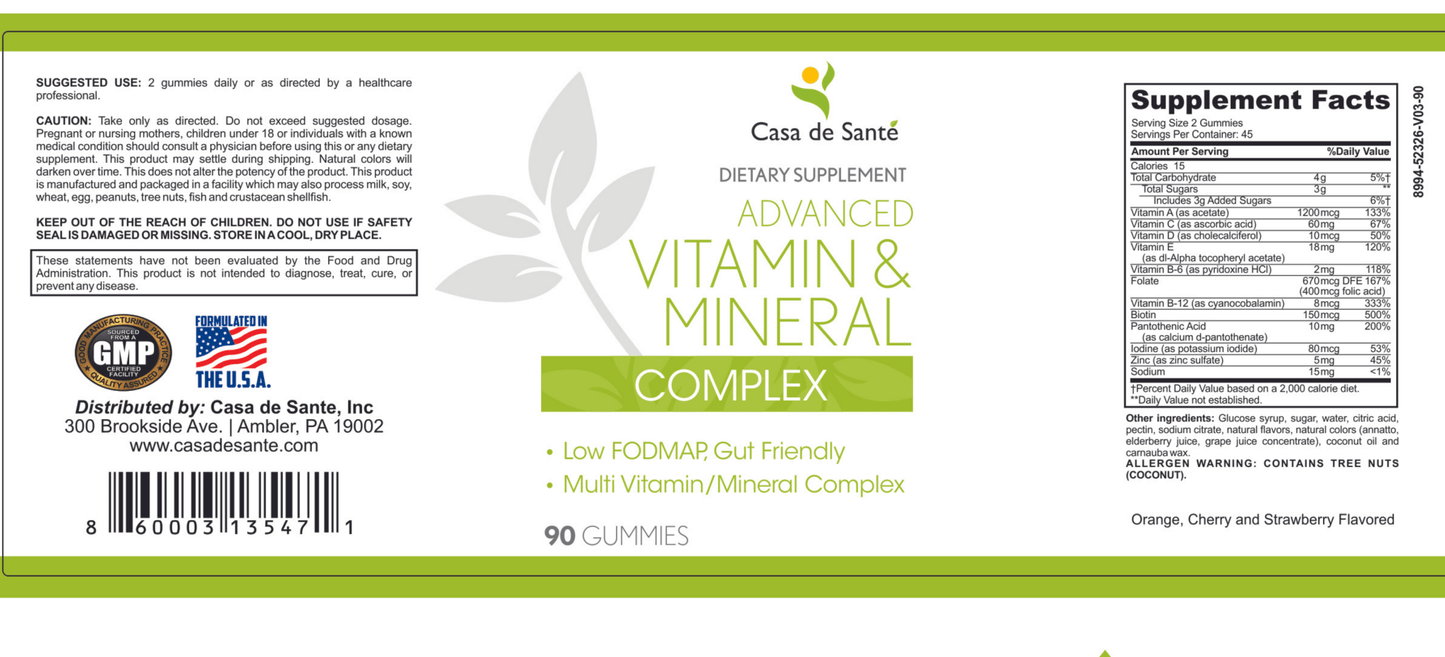 Gut Friendly Advanced Vitamin & Mineral Complex Low FODMAP Certified, Paleo, Keto